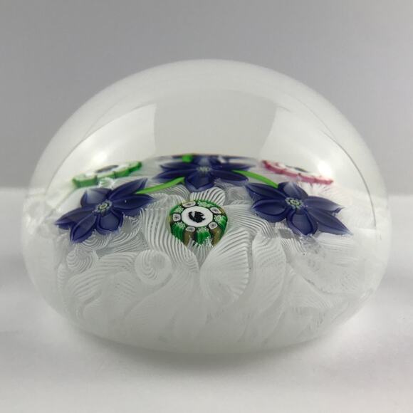 Perthshire 1995B Blue Flowers on Lace Picture Cane Squirrel Panda Paperweight - Picture 4 of 15